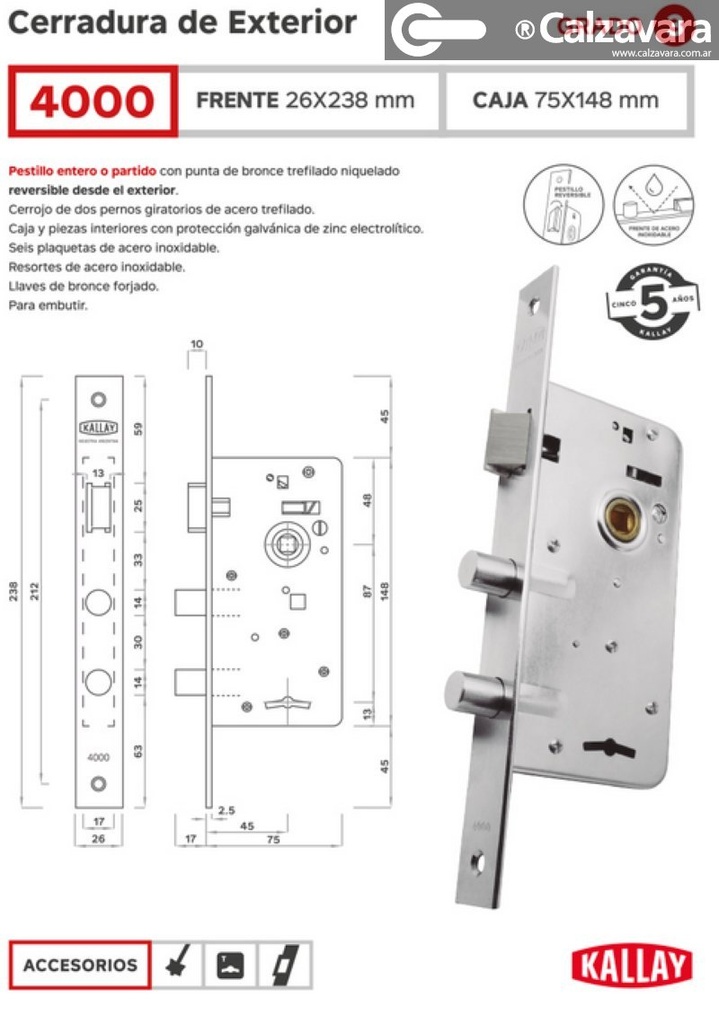 CERRADURA KALLAY 4000 BCE.PUL. 2P
