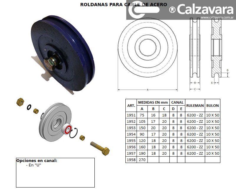 RUEDA RULEMAN 190mm P/CABLE  4130-21