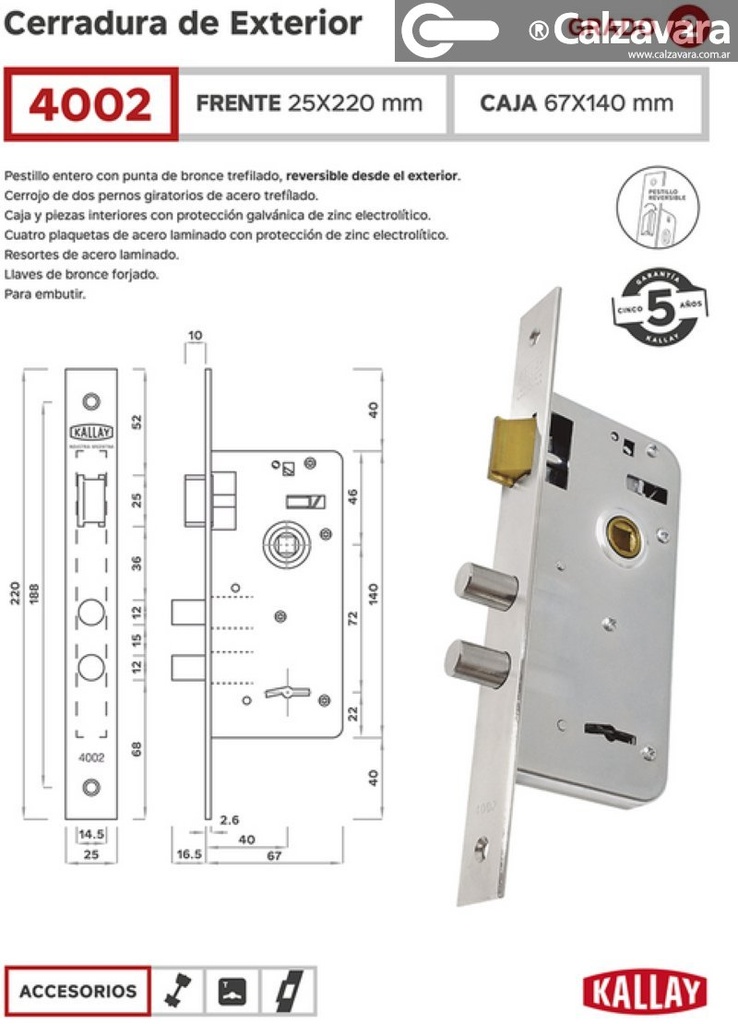 CERRADURA KALLAY 4002 NIQ 2P
