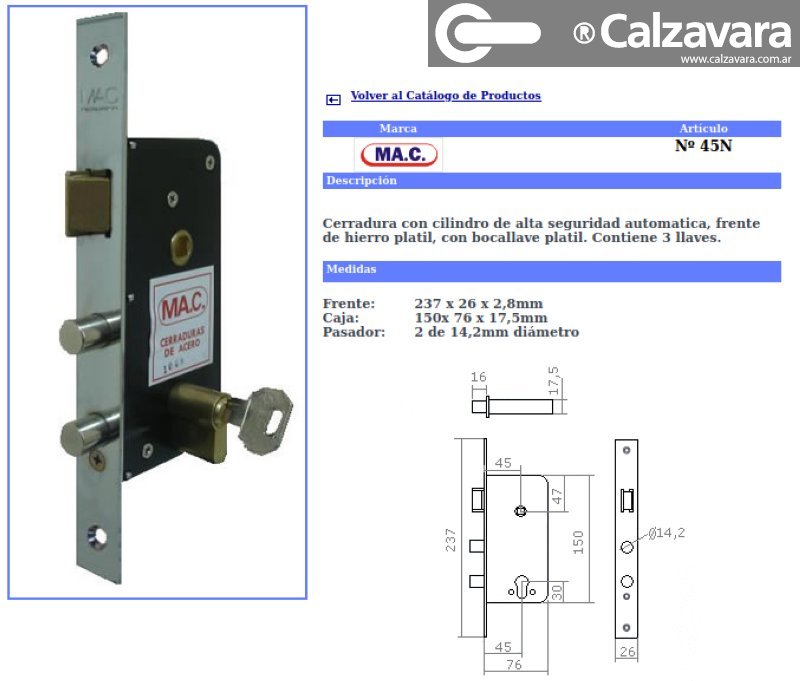 CERRADURA M.A.C A45N NIQ AUTOMATICA