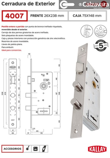 CERRADURA KALLAY 4007 INOX