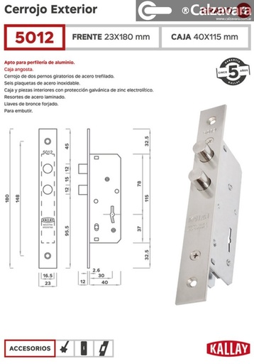 CERROJO KALLAY 5012 NIQ 40mm