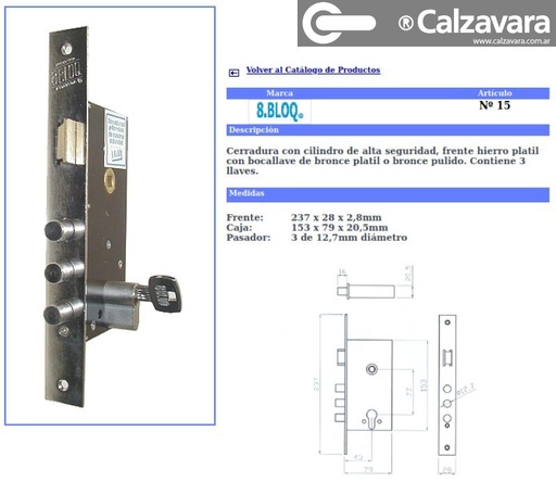 [05387001000] CERRADURA 8 BLOQ A15 NIQ 3P C/CILIND