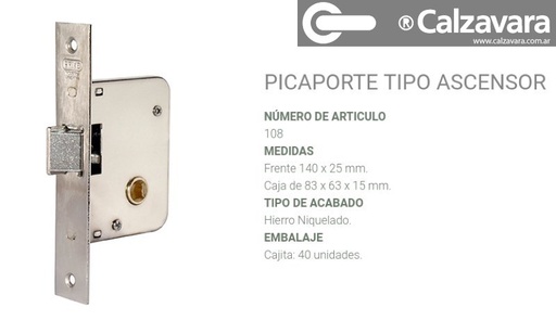 PICAPORTE PRIVE 108 ZINC ASCENSOR