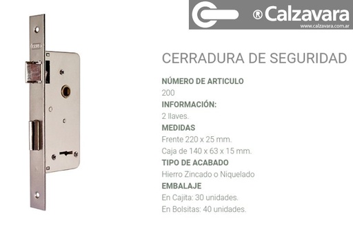 CERRADURA PRIVE 200 ZINC  EN CAJA